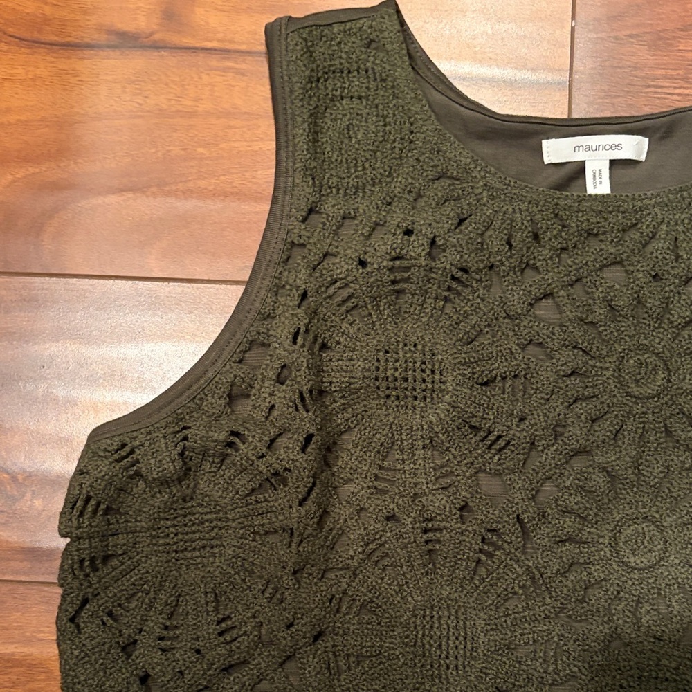 Maurices Olive Crochet Tank Top, Size Large - Picture 4 of 8